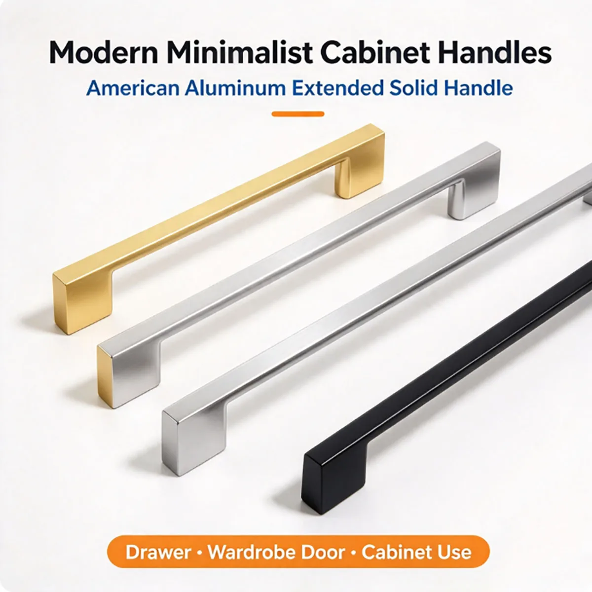 Nordic Minimalist Wardrobe Door Handle American Style Aluminum Alloy Extended Solid Cabinet Drawer Pull Handle Hardware