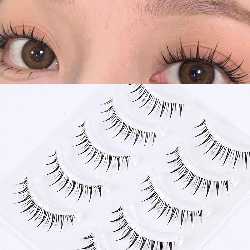 Künstliche Wimpern für Cosplay, 5 Paar Teufelchen-Wimpern, Natürliche Tägliche Make-up-Wimpern, Manga-Wimpern mit Transparentem Band