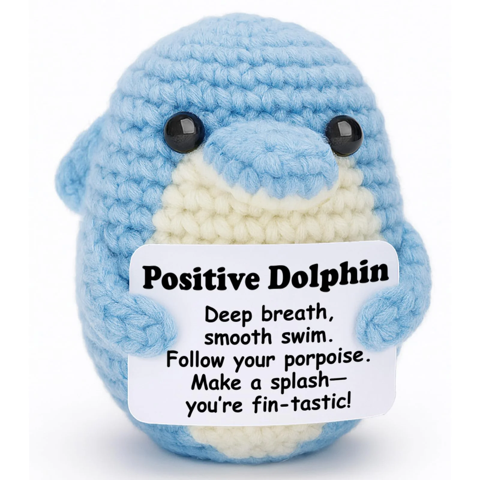 A Positive Gift for a Friend, a Hand-Crocheted Dolphin Plush Toy with an Inspirational Card, an Emotional Support Gift for a Swimming Colleague, a Cute Desktop Decoration Souvenir