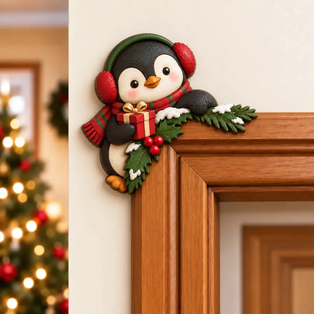 2026 Houten Kerstdeurhoekdecoratie, Kerstman Sneeuwpop Rendier Cartoon Hangende Hanger, Kerstdeurkozijn Ornament voor Feest en Huis
