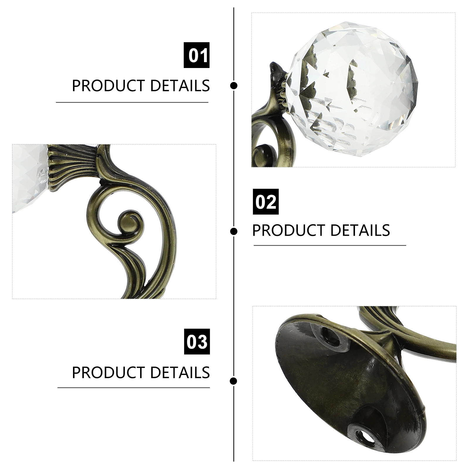 

2pcs Aluminum Alloy Wall Hooks Crystal Curtain Tiebacks Decorative Window Holders Modern Style Home Accessories