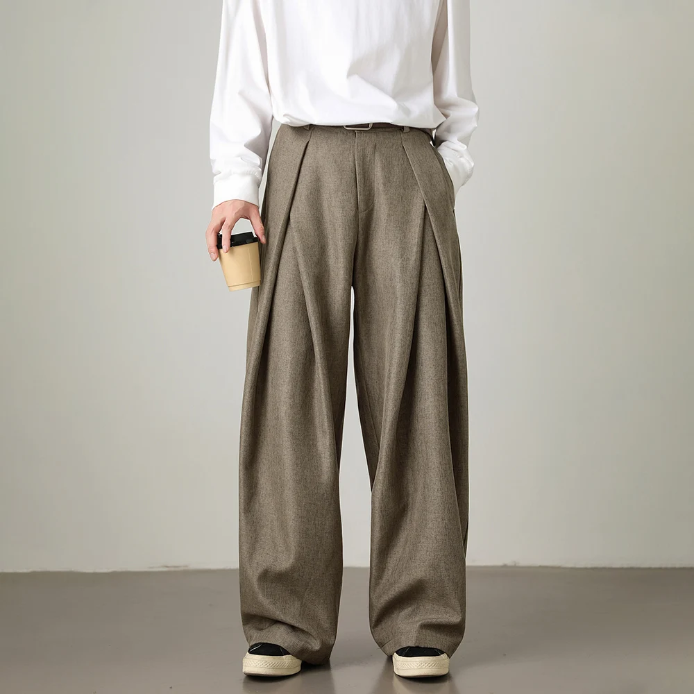 

2026 Autumn Fashion Wide Leg Pants Pleated Casual Retro Baggy Pants for Men's StreetwearDesigner Pants Men