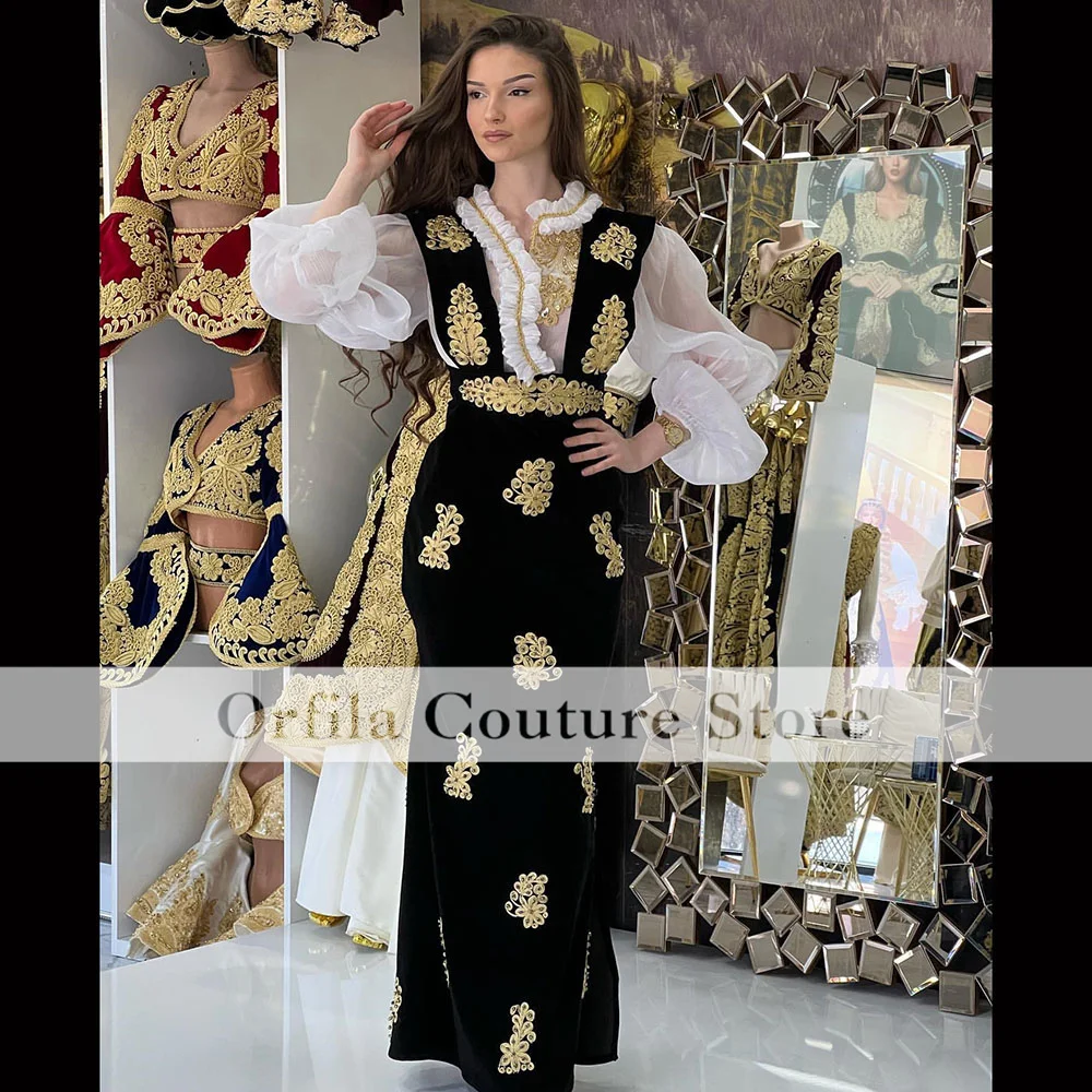 Traditional Albanian Caftan Evening Dress Two Pieces Gold Applique Robe De Soirée De Mariage Mermaid Prom Party Gowns