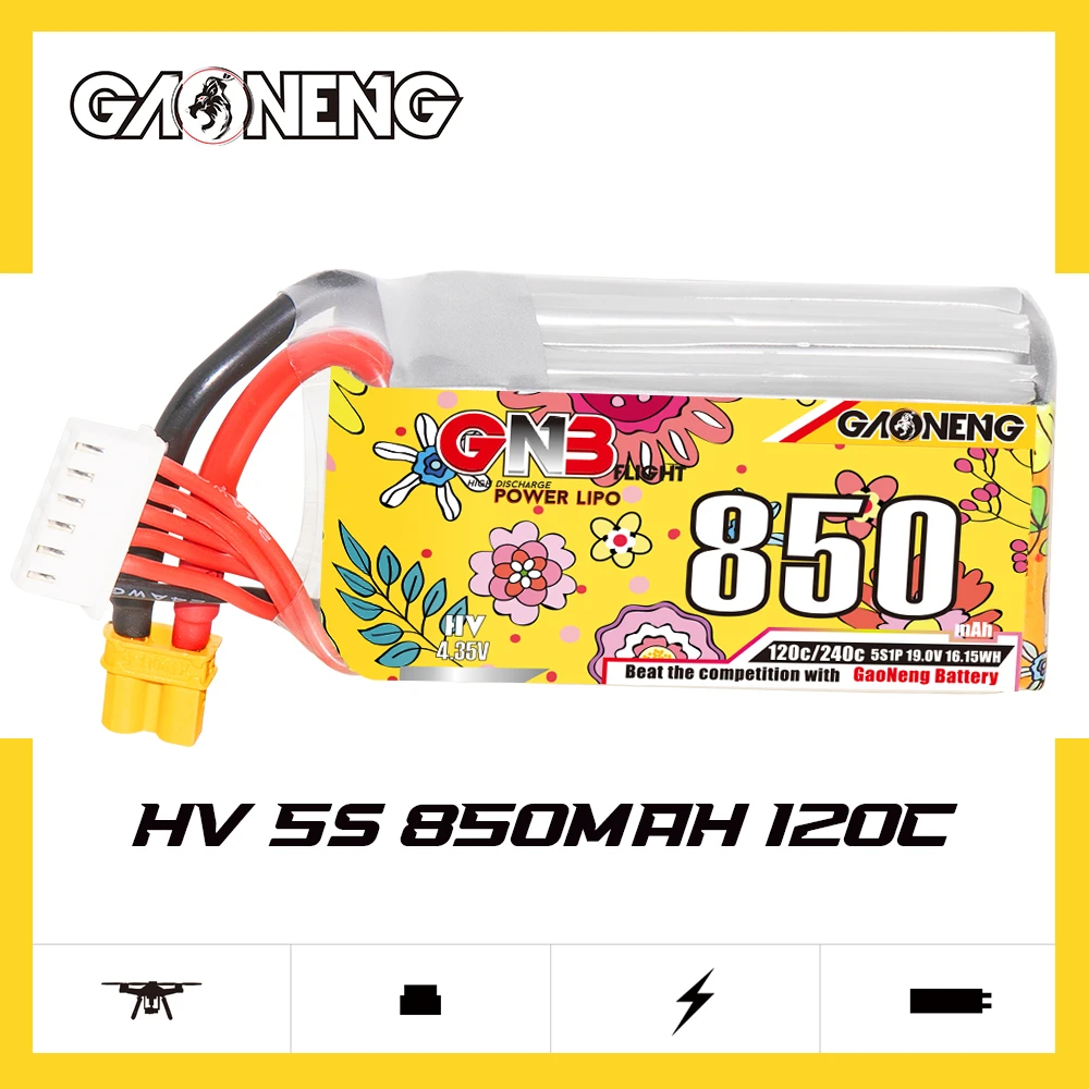 Gaoneng GNB 850mAh 120C 2S/3S/4S/5S/6S/8S 7.6V/11.4V/15.2V/19.0V/22.8V/30.4V HV bateria LiPo z wtyczka XT30/XT60 dla dronów FPV