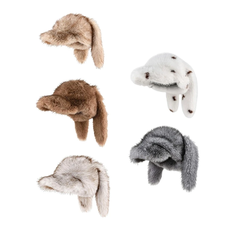 Foldable Plush Long-Ear Baseball Cap with Polyester Lining, Thickened Interlayer, and Arched Front Brims for Winter Wear