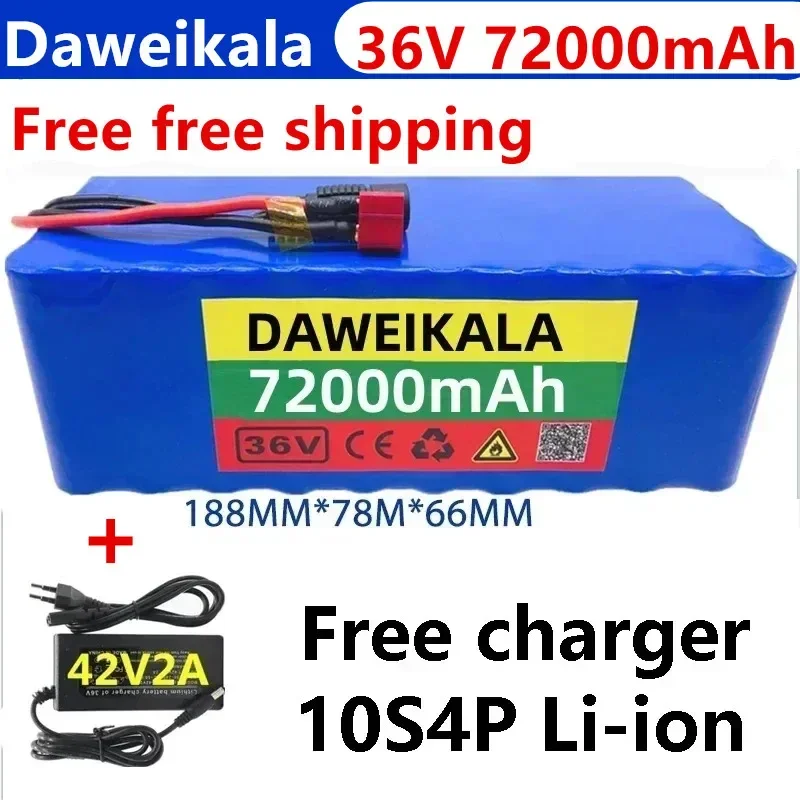 

New 18650 battery 36V10S4P 100Ah battery pack 1000W high-power battery with BMS 42V2A charger+free shipping included