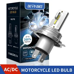 BEVINSEE H4 BA20D reflektor LED do motocykla bez wentylatora niepolarity H4 9003 LED światła drogowe i mijania AC/DC 12-24V