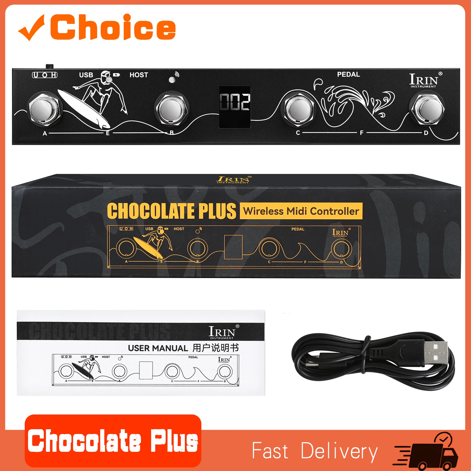 Chocolate Plus Wireless MIDI Controller Pro Keyboard 4 Buttons Foot switch Supports MIDI Host Interface Control Function