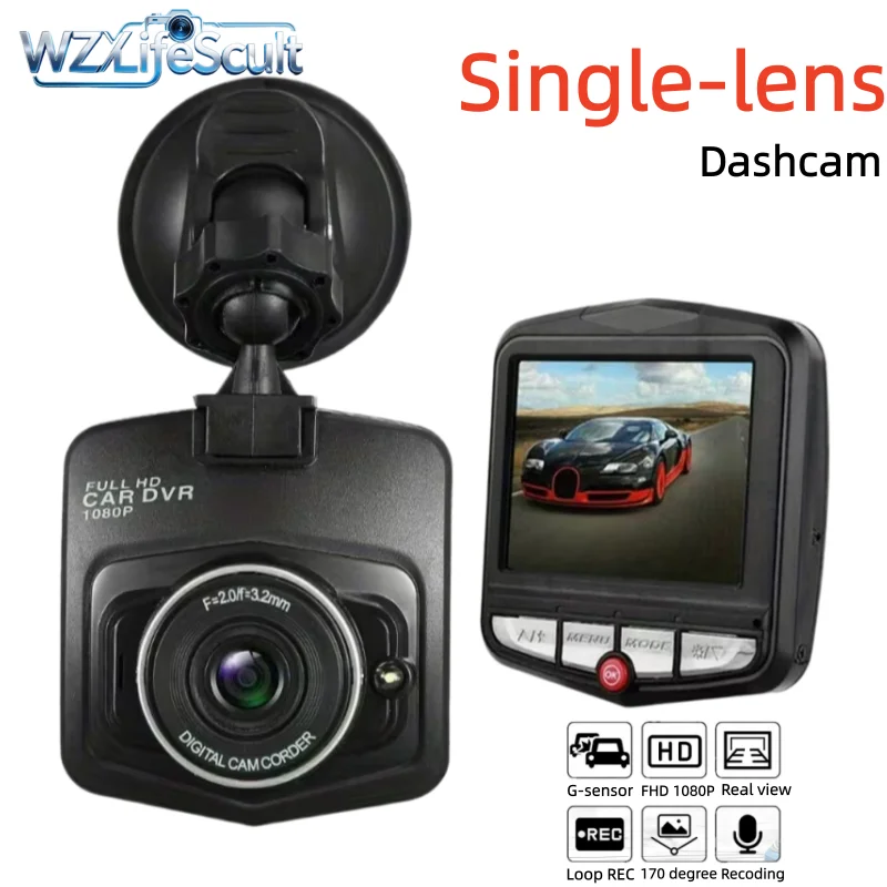 Full HD 1080p Single-Lens Dashcam with Loop Recording and Wide-Angle View