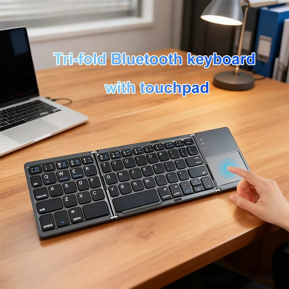 Tri-fold Bluetooth Keyboard with Touchpad Portable Mini Keyboard Rechargeable Keyboard Wireless Keyboard