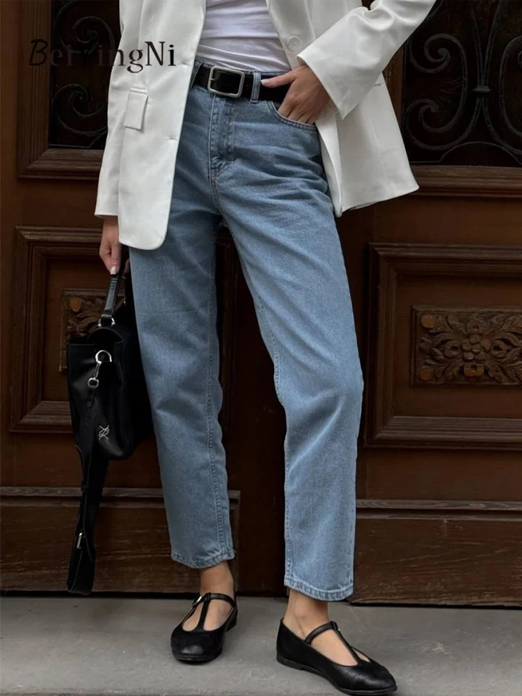 

Beiyingni 2025, осенне-зимние женские джинсы, винтажные джинсовые шаровары с высокой талией, женские синие повседневные уличные джинсы y2k, прямые джинсы