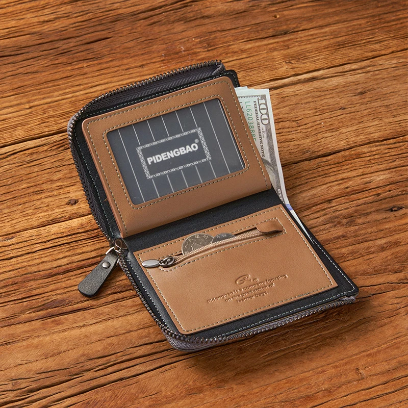 

Мужской короткий кошелек в стиле ретро, ​​многофункциональный модный кошелек на молнии из искусственной кожи, высококачественный держатель для кредитных карт, идеальный подарок для мужчин