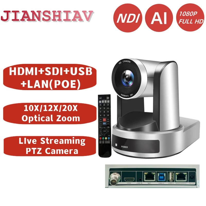 

1080P/4K NDI PTZ Camera HDMI 10/20x Optical Zoom SDI IP Live Streaming Camera PoE Supports vMix OBS Wirecast for Church services