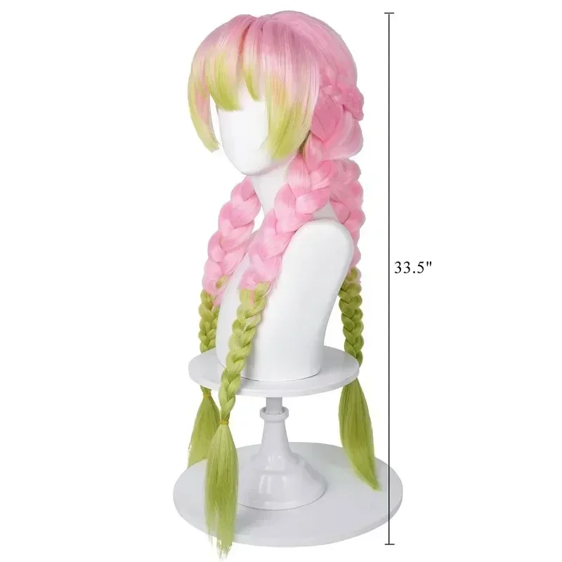 Pruik Voor Mitsuri Cosplay Ds Groene En Roze أنيمي كوسبلاي Pruiken مع الحيوانات الأليفة لعيد الهالوين