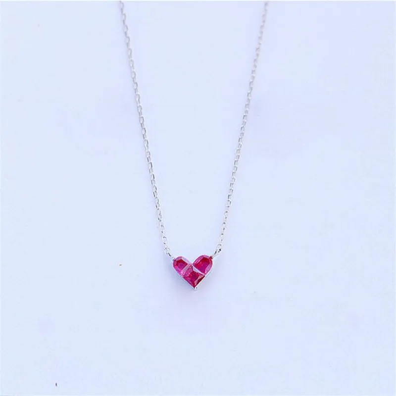 New Beautiful Temperament Fashion Jewelry Love 925 Sterling Silver Sweet Heart Shaped Red Crystal Pendant Necklaces XL105