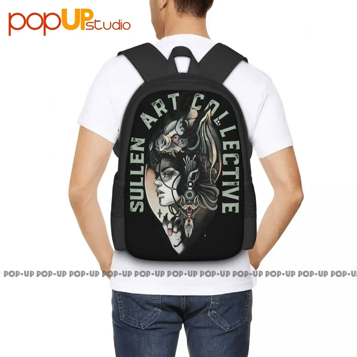 Sullen Art Collective Moonlight Bat Woman Urban Tattoos Ink Backpack Kapasitas Besar Dapat Dilipat Kapasitas Besar