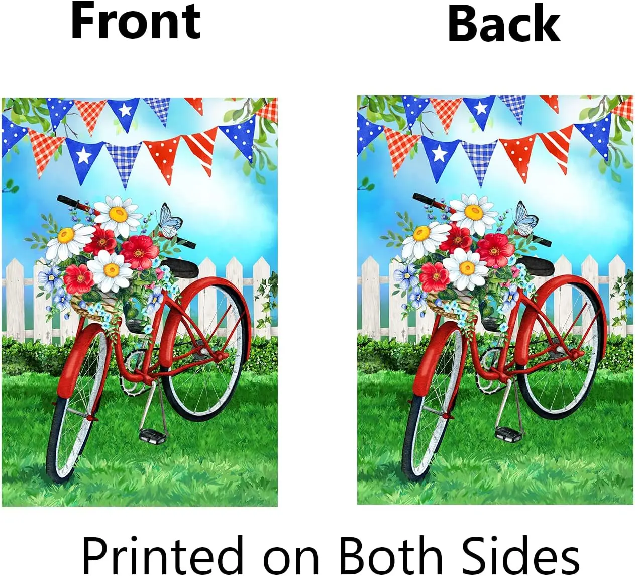 Spring Garden Flag Double Sided Red Bicycle Bouquet Basket Patriotic Farmhouse Flowers Spring Summer Welcome Flags Seasonal Outd