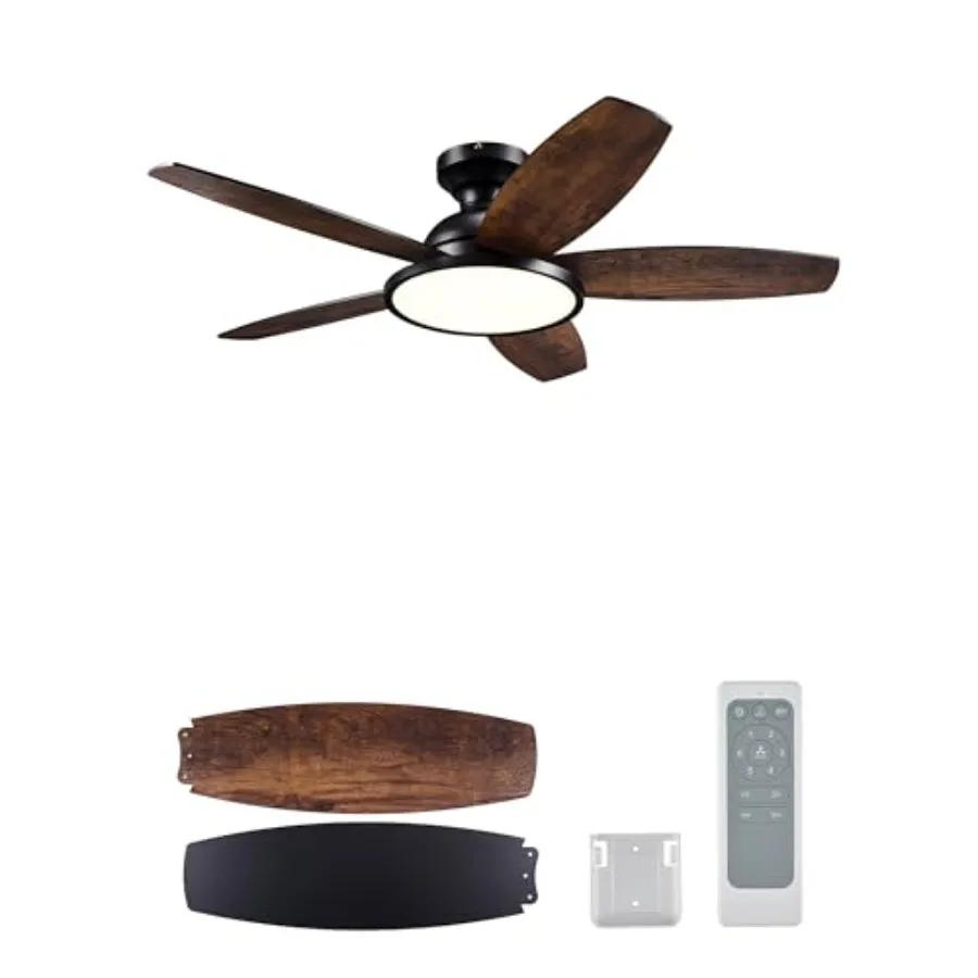 Ceiling Fans with Lights, Ceiling Fan and Remote, Full-spectrum LED Light, 3CCT, 6-Speeds Noiseless Reversible DC Motor, Modern