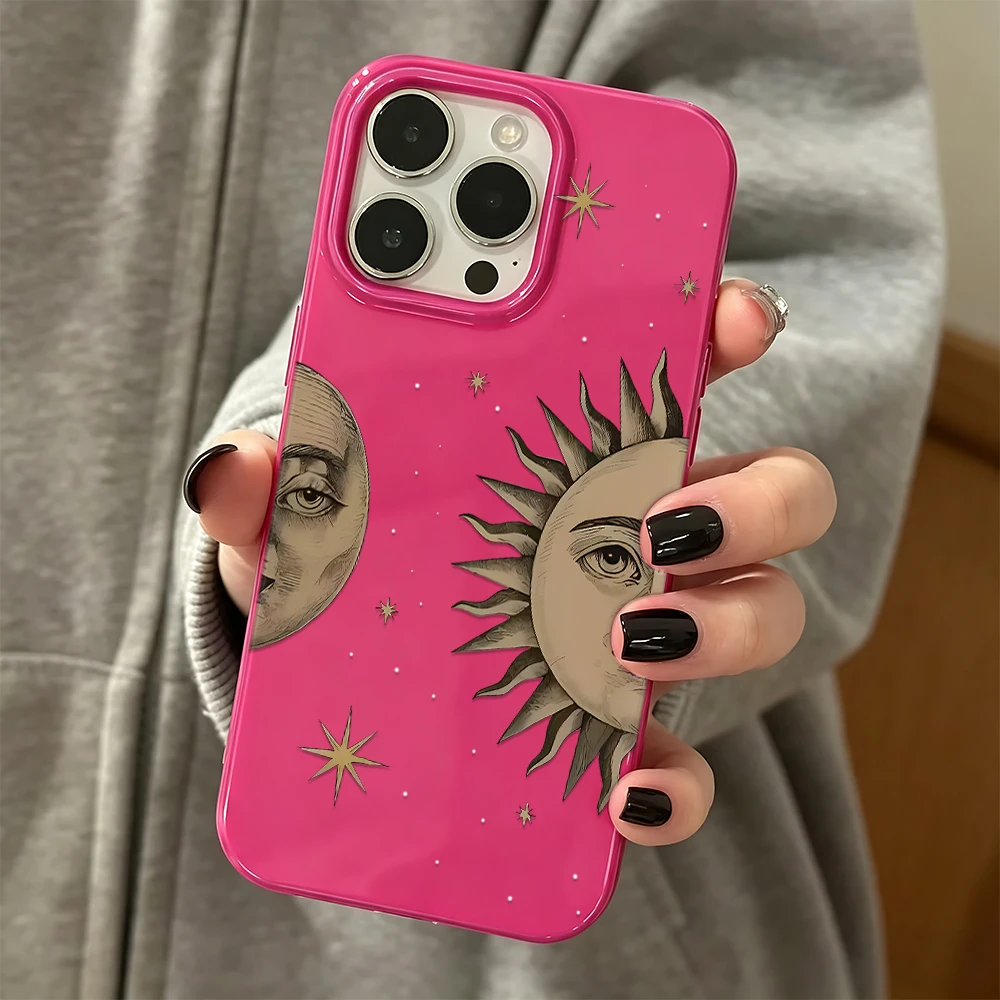 Sun Moon Stars Case For Iphone 12 Pro Max 14 Air 11 Plus 13 15 16 17 Soft Office Daily Shel Case Cover Funda Bumber