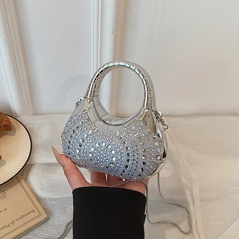 2026 New Advanced Rhinestone Mini Handbag Crystal Evening Clutch Bling Chain Shoulder Purse Luxury Wedding Party Bag for Women