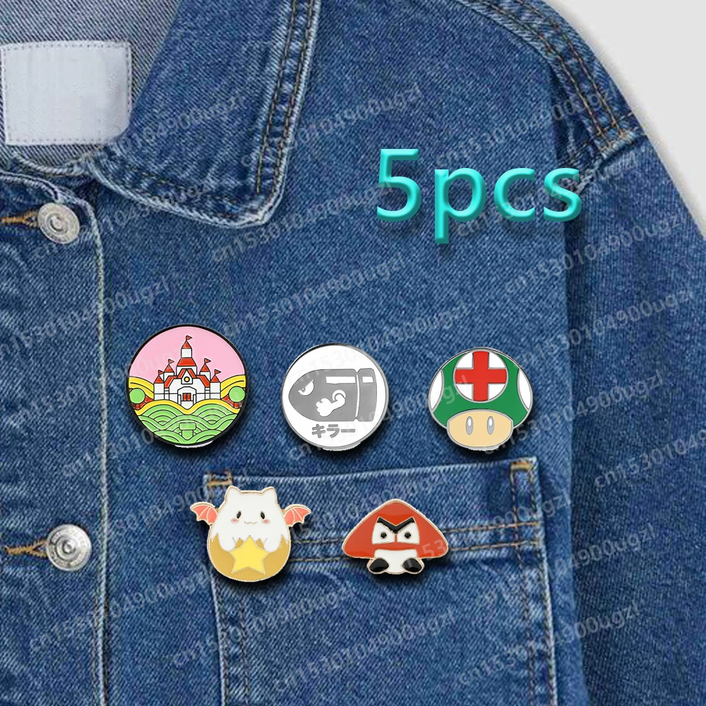 Cute Cartoon Game Marios Series Delicate Brothers Brooch Trendy Decorative Lapel Pins Clothes Backpack Castle Metal Badge Gift