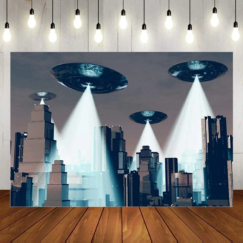 UFO Alien Curtain Spaceship Photography Backdrop Home Bathtubs Curtain Decoration Set Background Banner Happy Birthday Party