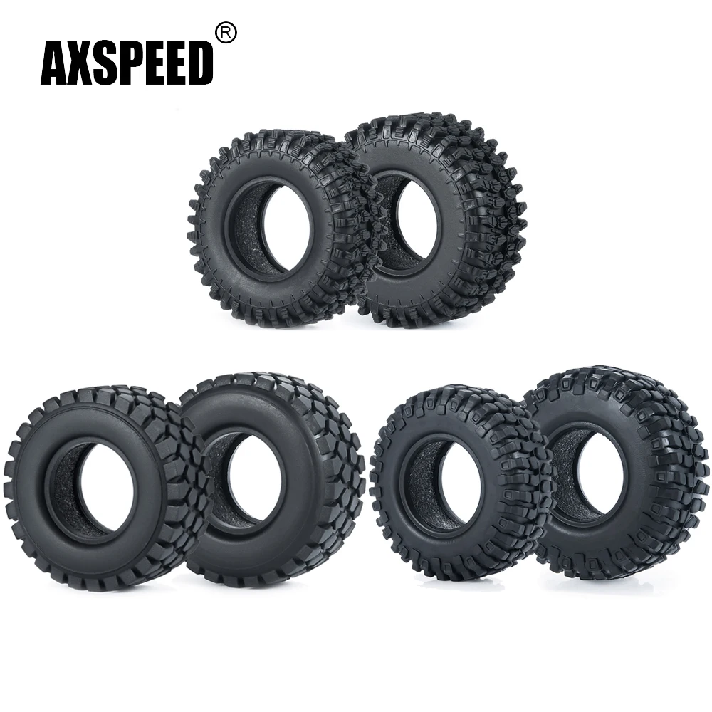 AXSPEED 1.0inch Beadlock Rubber Wheel Tires for TRX-4M 1/18 Axial SCX24 Deadbolt C10 Wrangler Gladiator Bronco 1/24 RC Car Parts