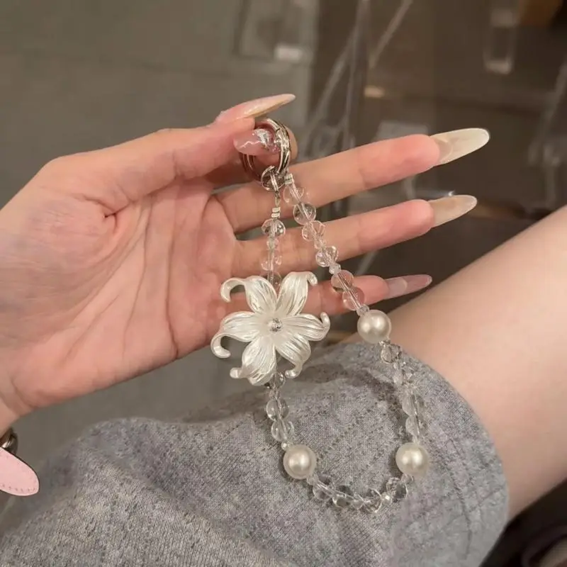 New Ins Bead Pendant With Lily Flower High Beauty Mobile Phone Chain Hanging Rope Wrist Exquisite And High-end Pendant