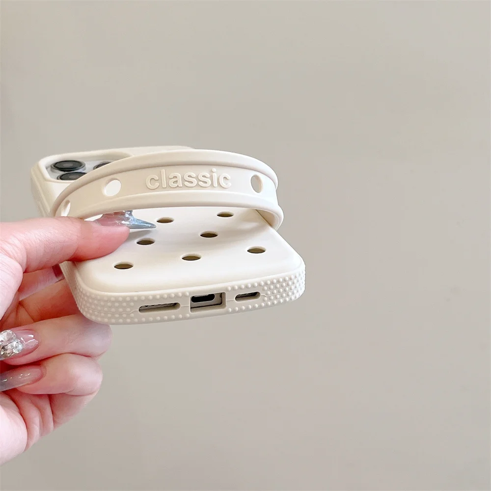 شريط للرسغ حامل ل Crocs Charms لتقوم بها بنفسك سيليكون جراب هاتف آيفون 14 15 16 17 برو ماكس زائد 13 12 11 بلون ماتي غطاء