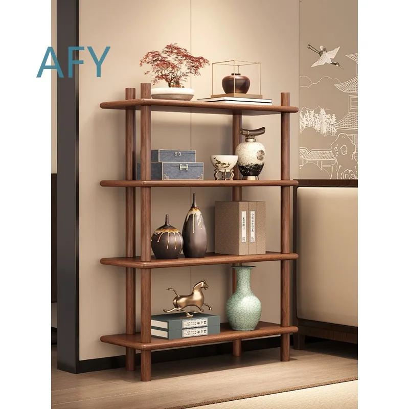 Home Solid Wood Bookshelf Floor Rack for Living Room Household Simple Bay Window Storage Rack Flower Stand Display Rack