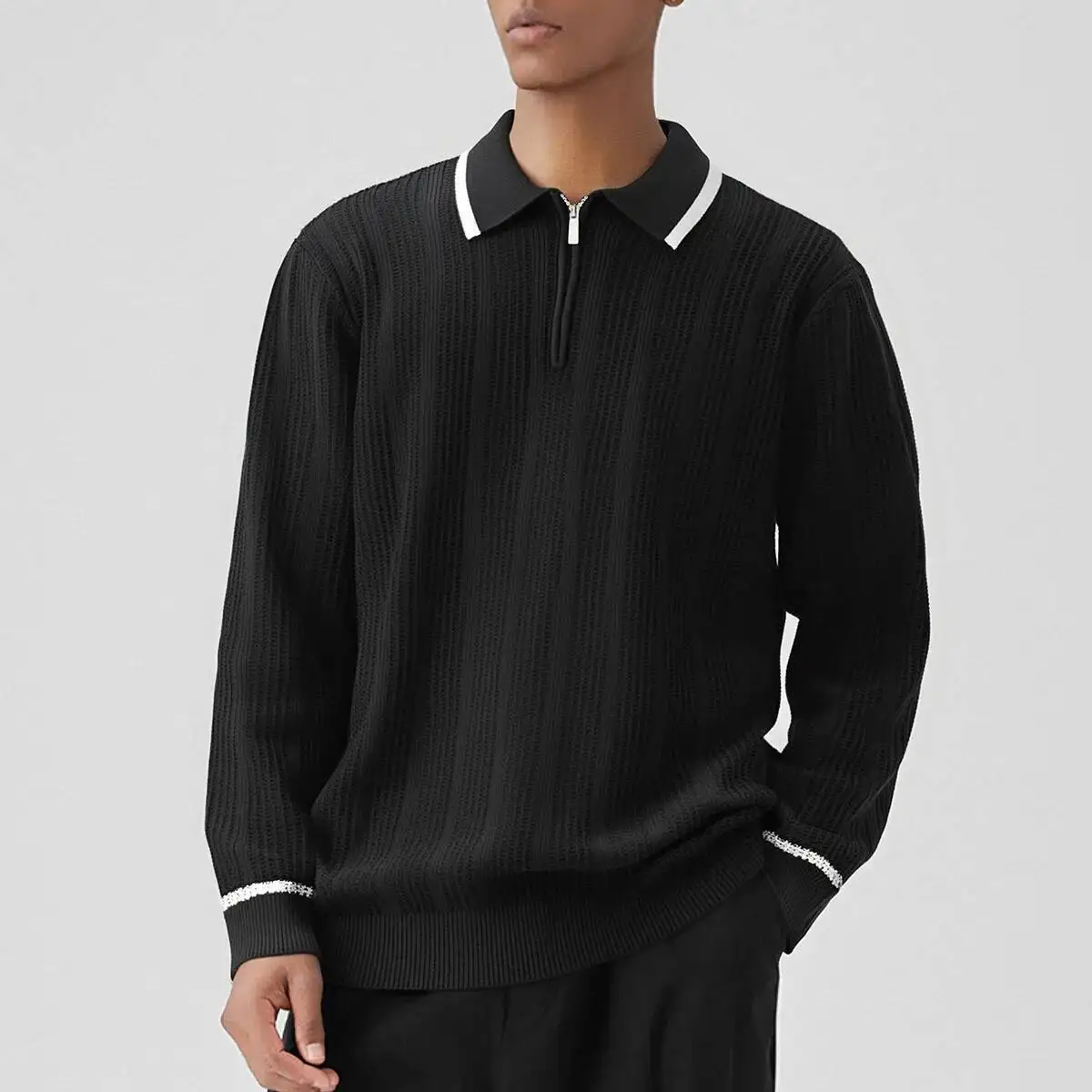 

Man Sweater High Quality New Men's Retro Knit Sweatshirt Contrast Color Lapel Collar Comfortable Men's Knitted Pullover