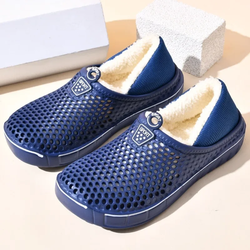 

Мужская обувь, зимние теплые тапочки, меховая садовая обувь, пара мягких домашних хлопковых тапочек, плюшевые шлепанцы, уличные удобные меховые сабо