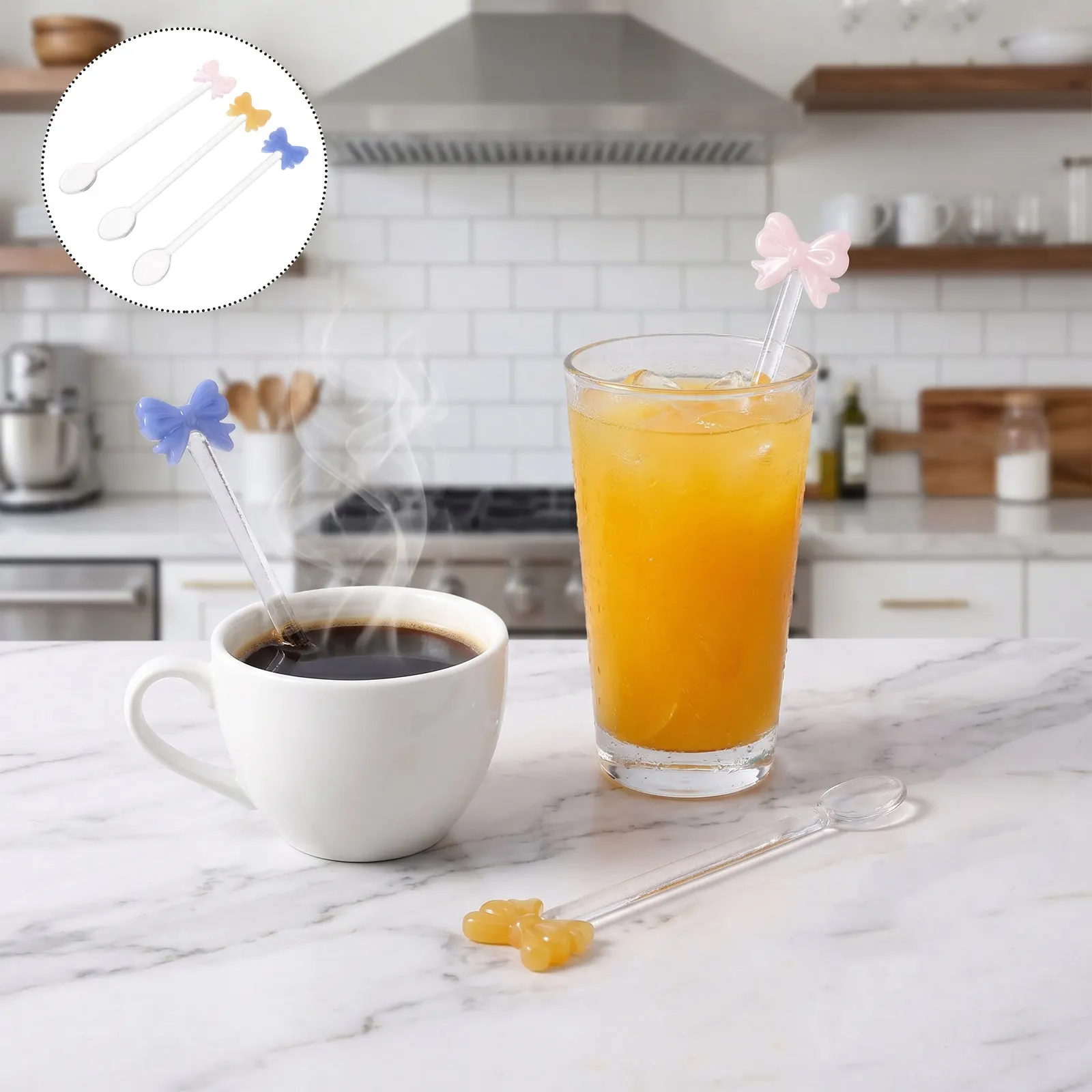 3Pcs Glass Stirring Spoon Set Multi Color Bow Coffee Stirring Spoons for Cocktail Tea Latte 6 Inch Glass Mixing Sticks