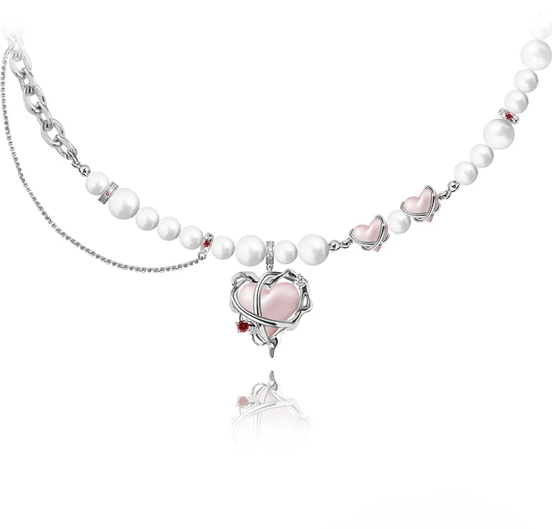 Pink love beaded necklace light luxury female couple high-end neck chain