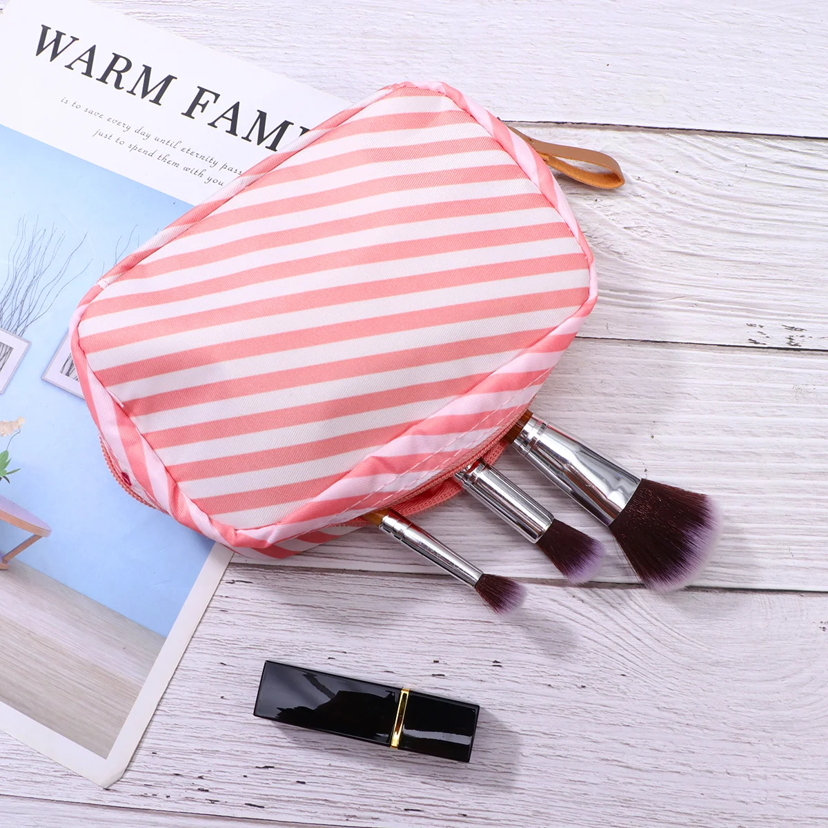 

1Pcs Waterproof Makeup Bag Portable Travel Pouch Lightweight Durable Toiletry Organizer Pink Stripe Size L