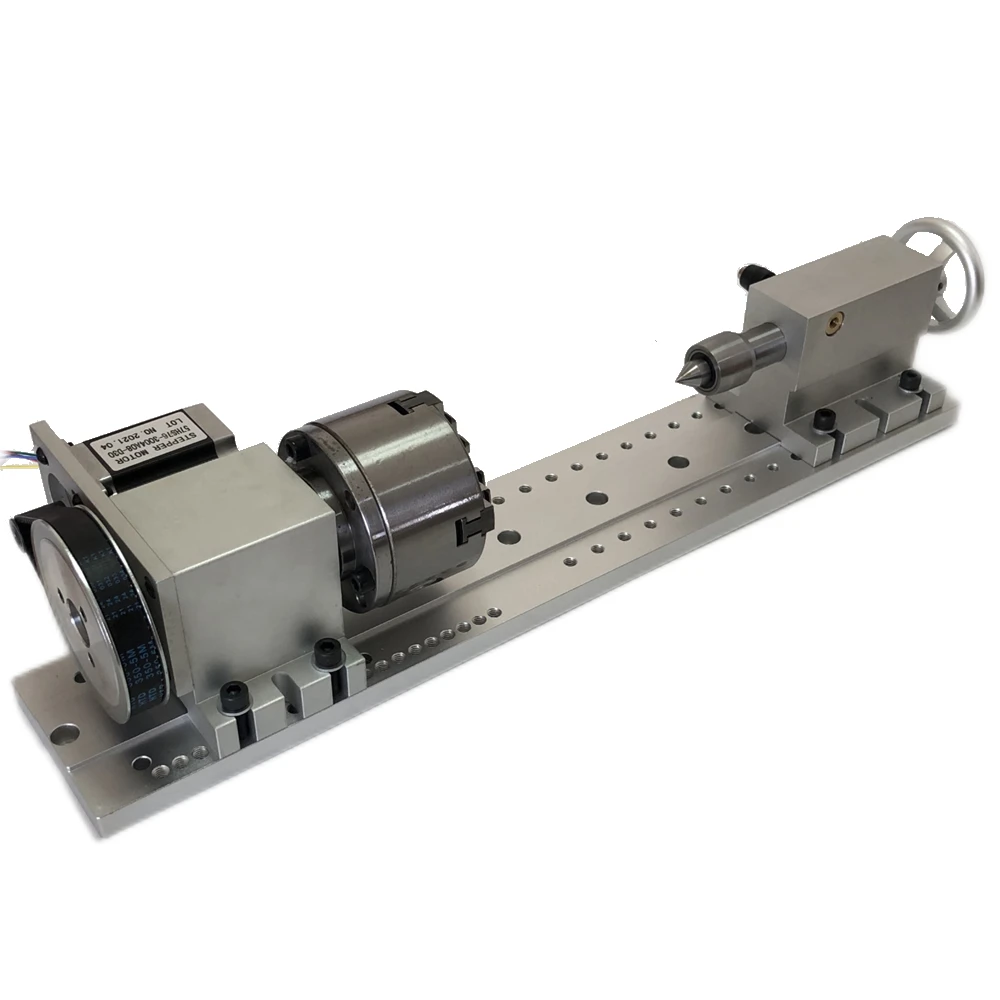 CNC 4 Axis Tailstock 4th A Axis Rotary Axis 80mm 100mm 3/4 Jaws Chuck With Mounting Base CNC Indexing Head NEMA 23 Stepper Motor