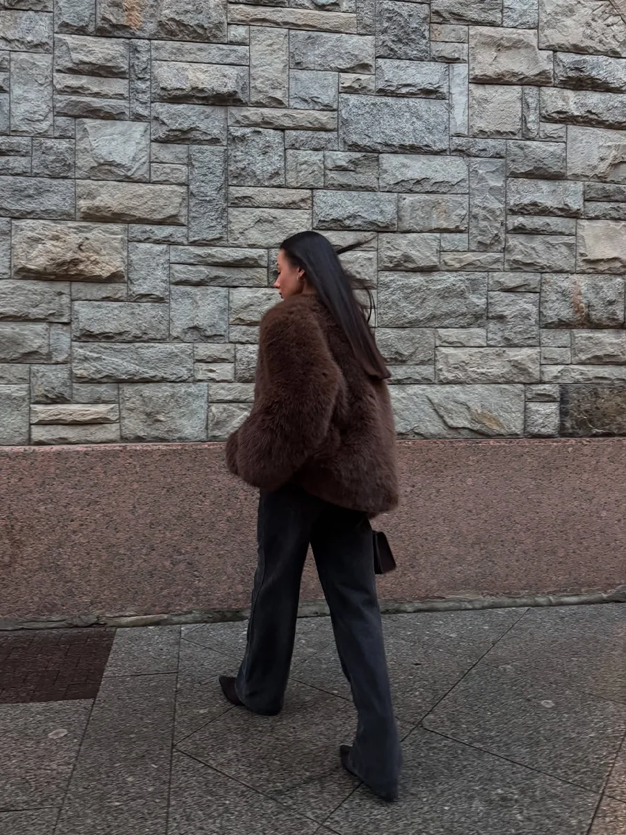 Vintage Brownie Women Faux Fox Fur Coat Cropped Shaggy Cloth Fashion 2025 Winter Warm Fluffy Jacket Iconic Stunning Vibe Outfit