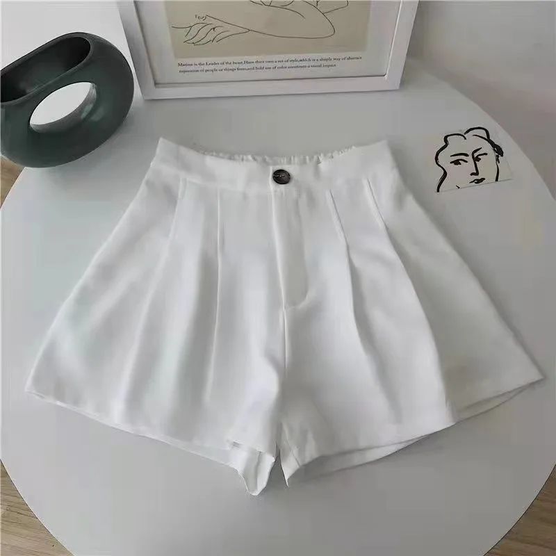 Kids Shorts 2023 Summer Above Knee Length Elastic Waist Button Ruched Cotton Clean Solid Simple Fashion Unique Designable Girls