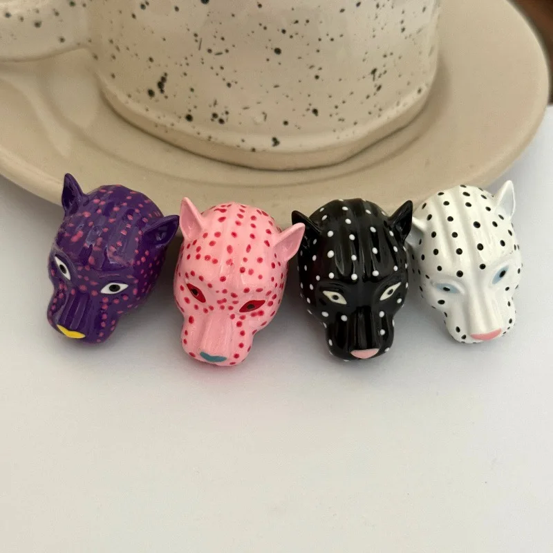 Retro Enamel Leopard Head Open Ring for Women