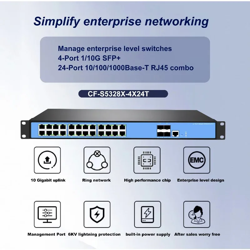 28-Port L3 Three-Layer Network Management Switch with VLAN Support Ethernet Non-Blocking Architecture SNMP Function Rack-Mounted