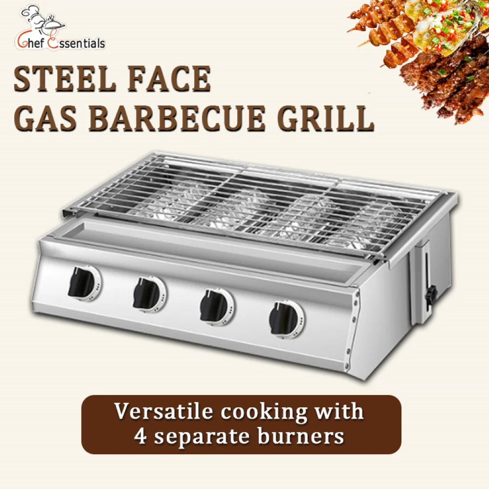 

Four headed desktop gas stove and barbecue grill are used as household and outdoor camping stoves