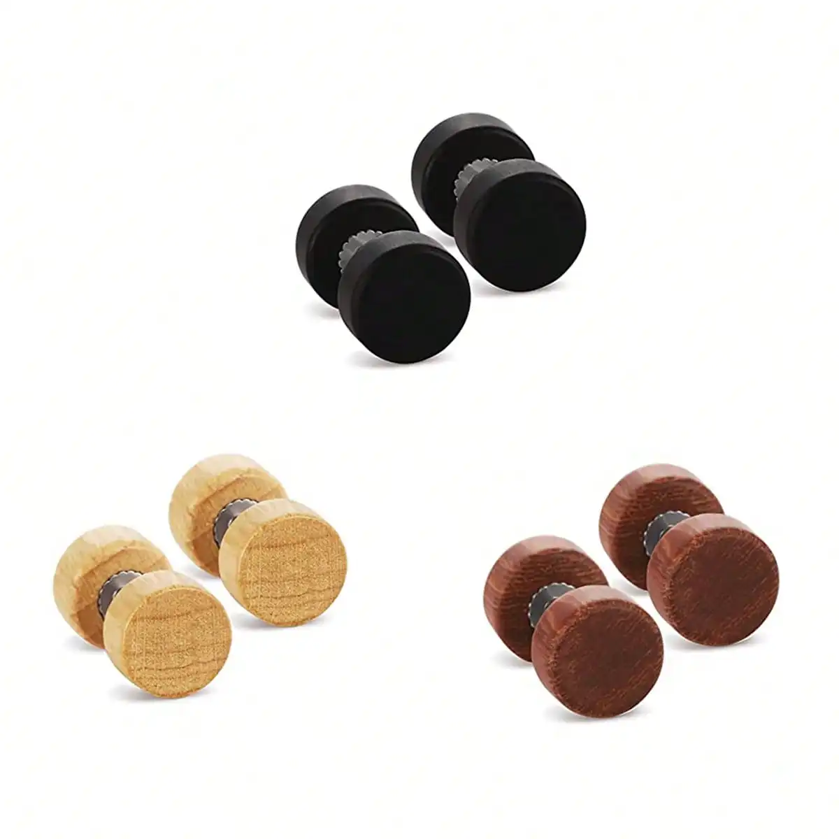 3 Paare/Set modische hölzerne Hantel-Design-Ohrring-Jacken für Männer zur täglichen Dekoration