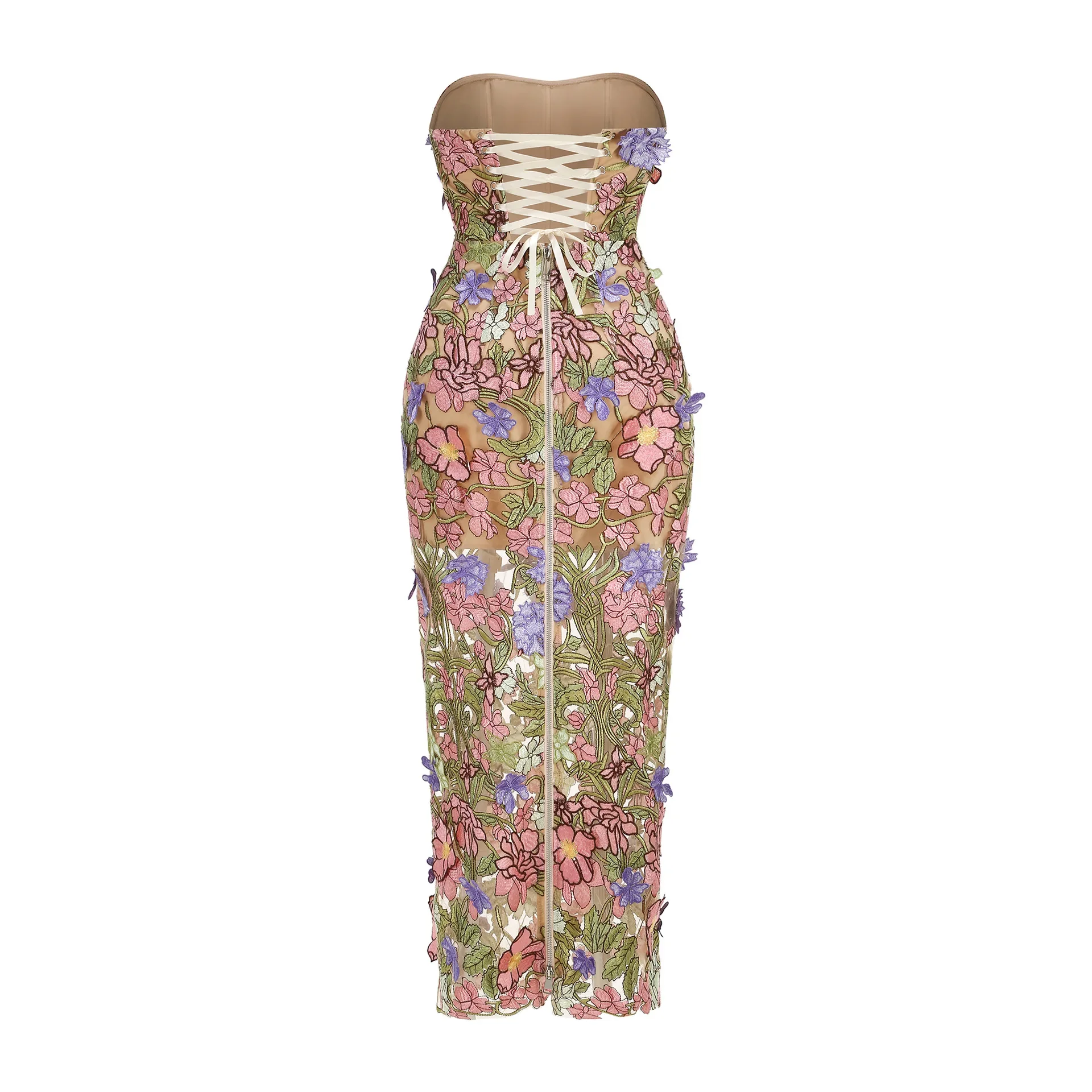 

Elegant Floral Embroidery Lace Maxi Dress Sexy Strapless Backless Corset Gown for Wedding Guest Luxury Party Club Event Outfits