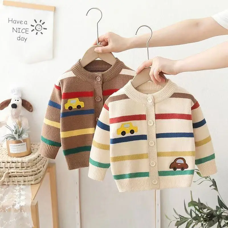 

Children's Sweater Jacket Spring and Autumn 2026 New Korean Version Boy's Baby Cardigan Striped Knit Sweater