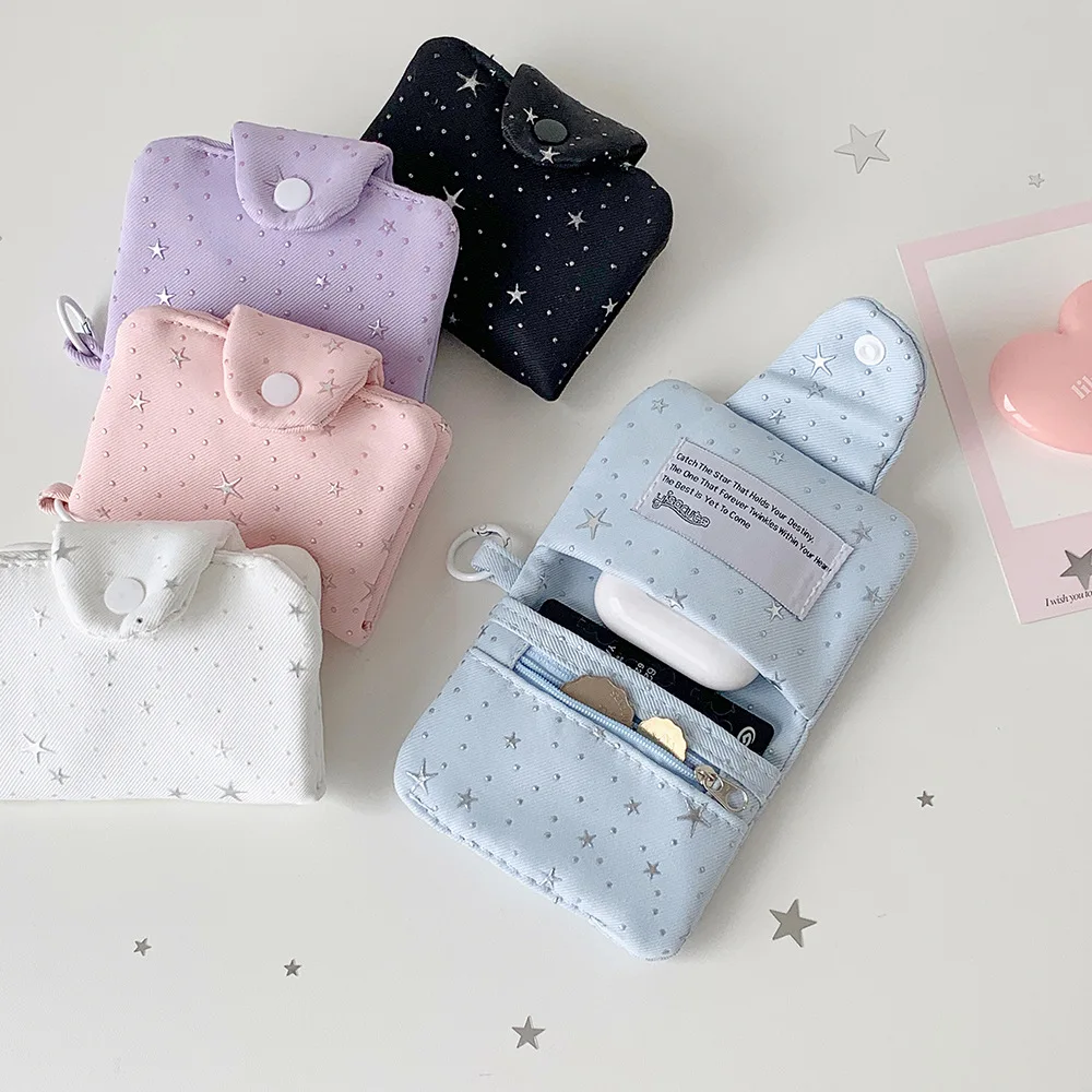 Y2K Trendy Star Mini Wallet Cute Girls Short Buckle Coin Purse Portable Pendant Card Pouch Fashion Women Daily Birthday Gift