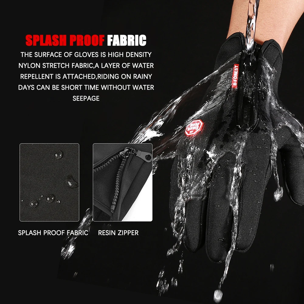 Guantes de ciclismo para hombre y mujer, manoplas de terciopelo impermeables, cálidas, para pantalla táctil, deporte, esquí, con cremallera,