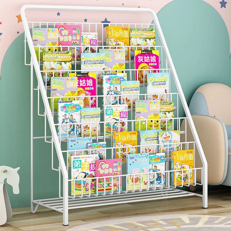 4-layer Children's Book Storage Rack Metal Magazine Floor Rack Indoor Display Display Rack