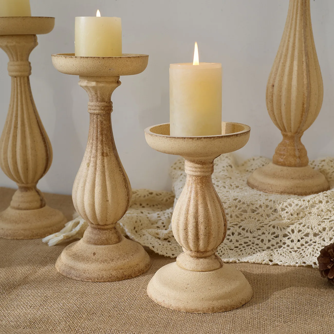 Greek Decor Roman Column Candlestick Holder Vintage Wood Candle Stand Rustic Wedding Decoration - Mini Candlestick Pedestal