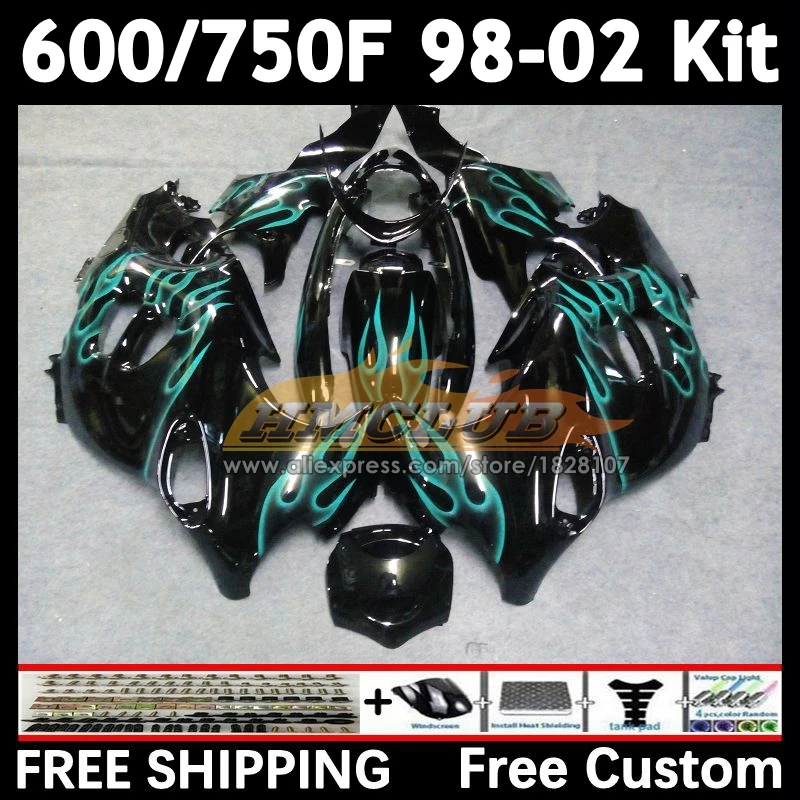 Body For SUZUKI KATANA GSXF 600 750 GSXF600 flames cyan 1998 1999 2000 2001 2002 24No.127 GSX750F GSXF750 98 99 00 01 02 Fairing