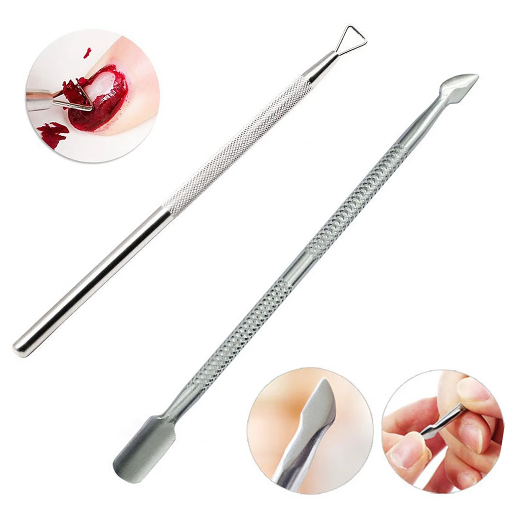 1pcs Stainless Steel Cuticle Pusher Polish UV Gel Finger Dead Skin Push Remover For Pedicure Manicure Nail Art Cleaner Care Tool